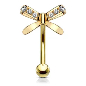 16g Petite Lilja Bow Reverse Navel Ring with Gold Plating