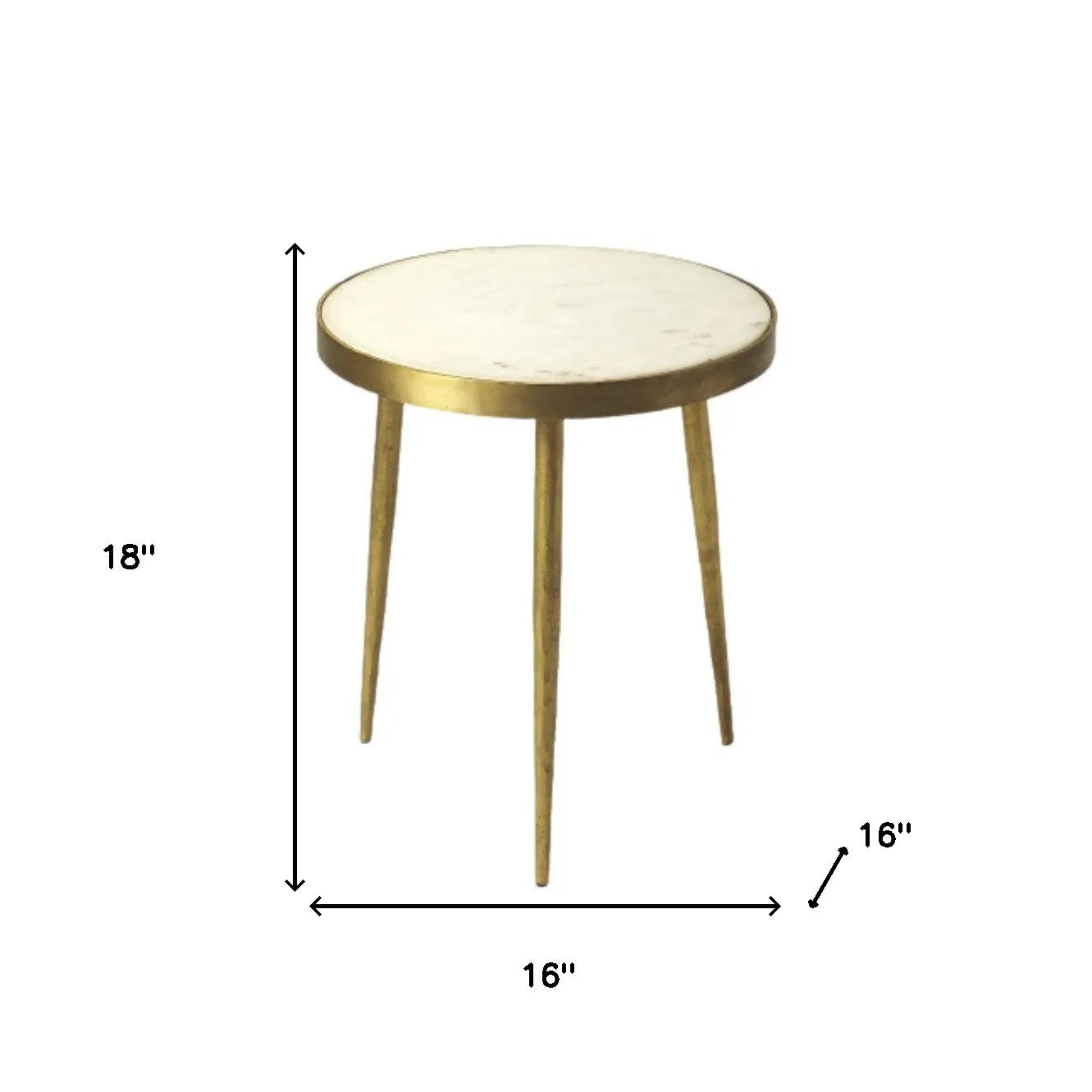 18" Gold And White Marble Round End Table By Homeroots