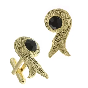 1928 Jewelry Black Crystal Ribbon Cufflinks