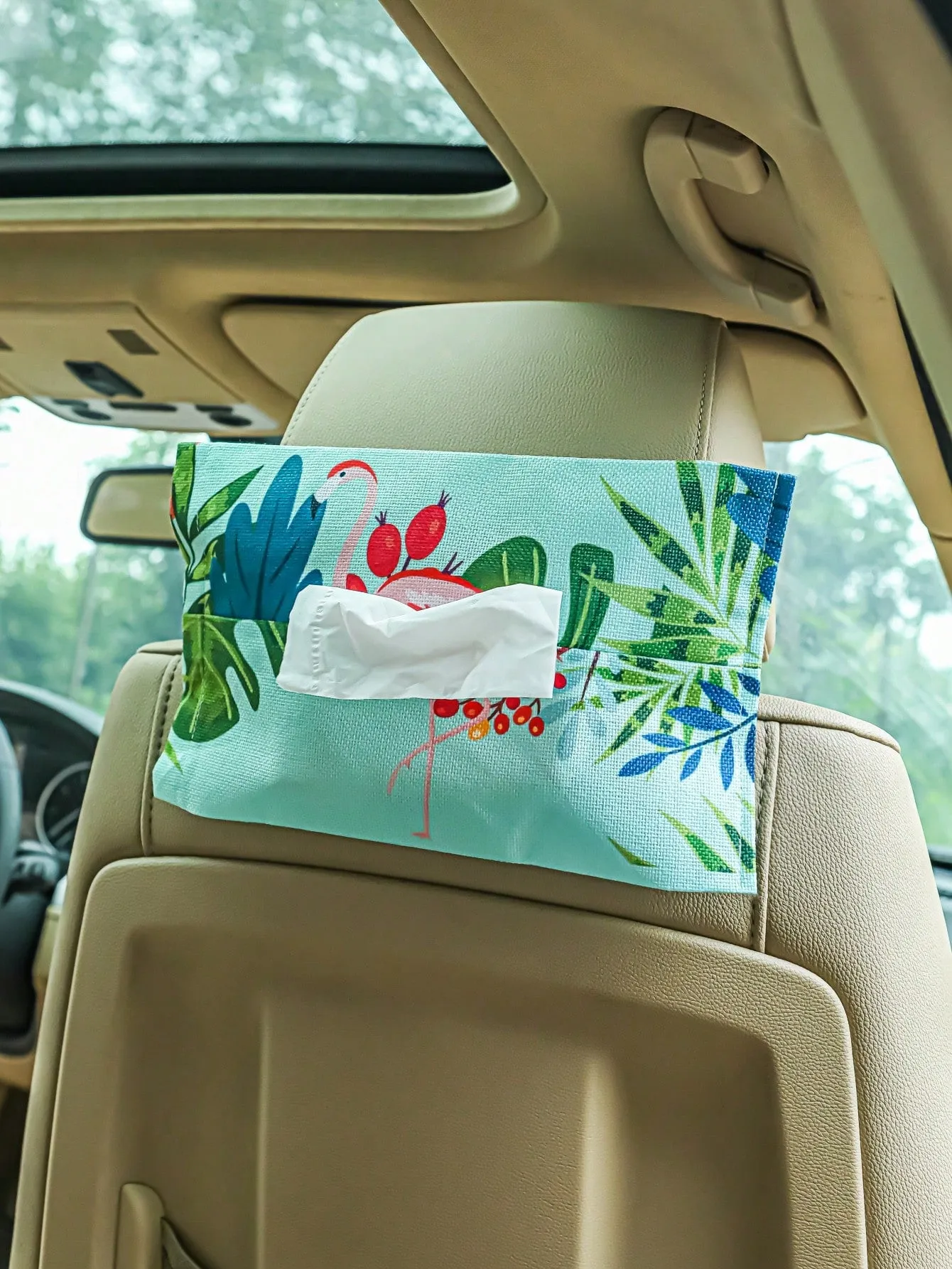 1pc Flamingo Pattern Car Tissue Box