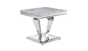 22" Silver And Light Gray Marble Look And Stainless Steel Square End Table By Homeroots