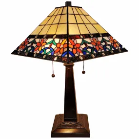 23" Stained Glass Two Light Mission Style Table Lamp with Floral Glass Shade By Homeroots