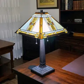 23" Stained Glass Two Light Mission Style Table Lamp with Stained Glass Shade By Homeroots