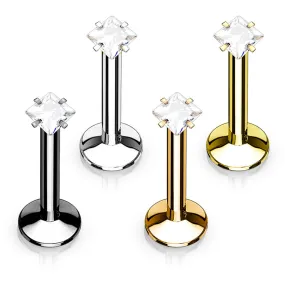 4 Pcs Value Pack Internally Threaded Square Prong Top Gem WildKlass Labret Monroe Titanium IP Over 316L Surgical Steel