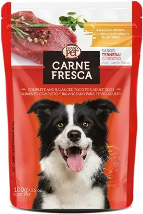 Alimento Húmedo para Perro Sabor Ternera y Cordero 100 Gr - Carne Fresca 12 Sobres