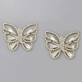 Butterfly Glass Stone Pave Statement Earrings