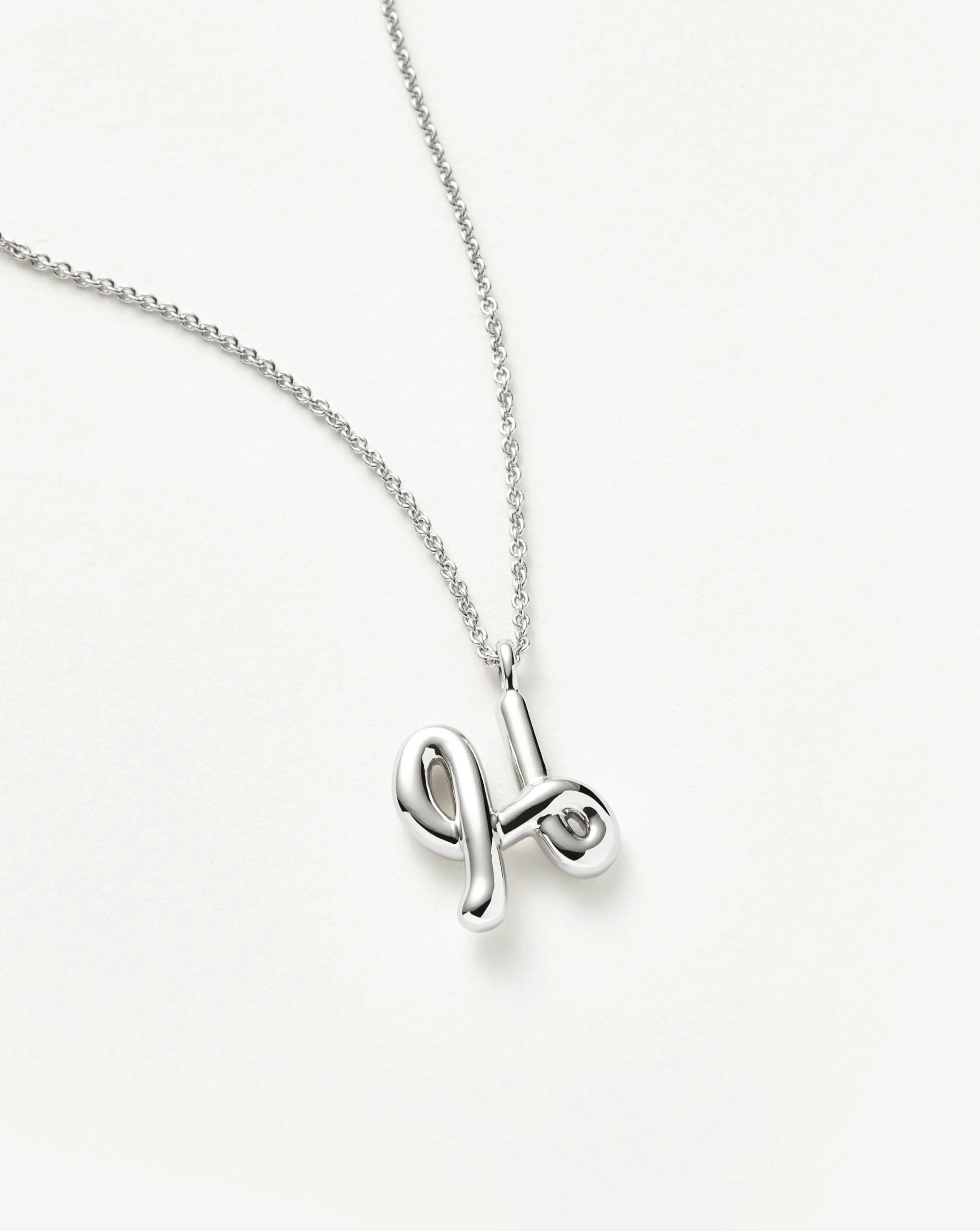 Curly Molten Initial Pendant Necklace - Initial H | Sterling Silver