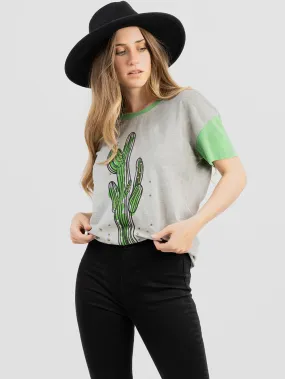 Delila Women Mineral Wash “Saguaro” Graphic Print Short Sleeve Tee DL-T006 （Prepack 9 Pcs）