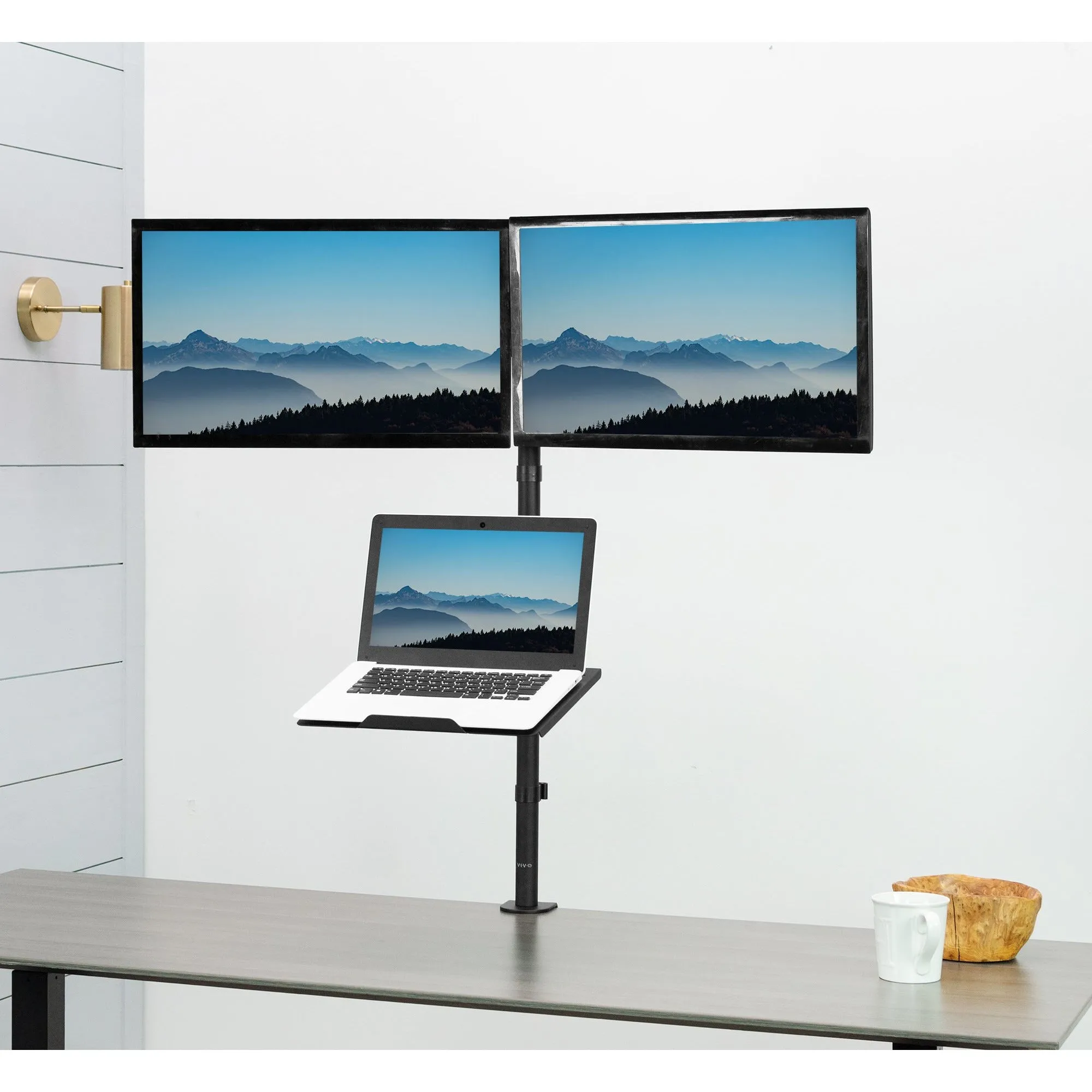 Dual Monitor Extra Tall Desk Mount with Laptop Holder