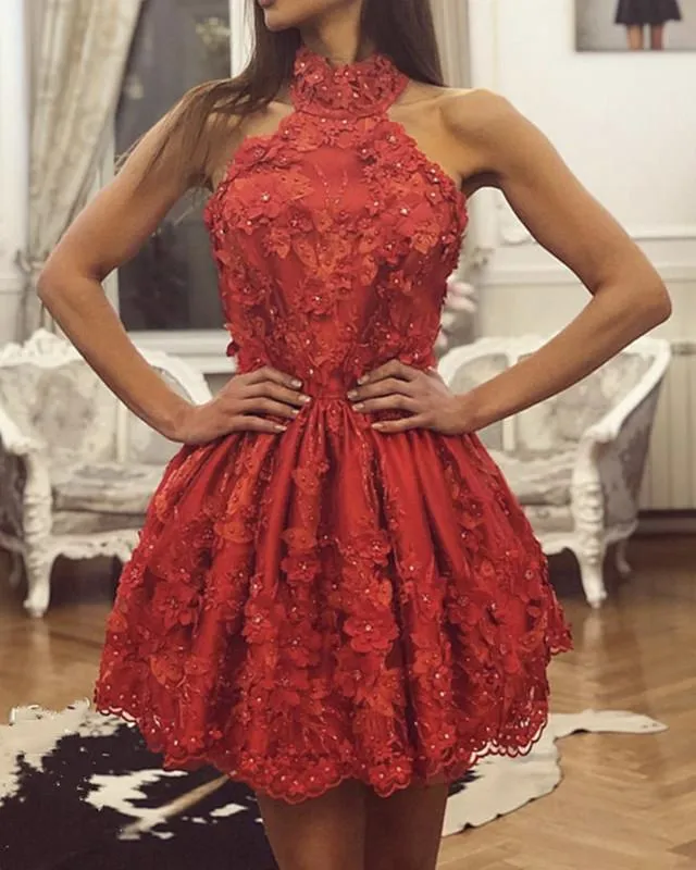 Elegant Halter Lace Homecoming Dresses 2019