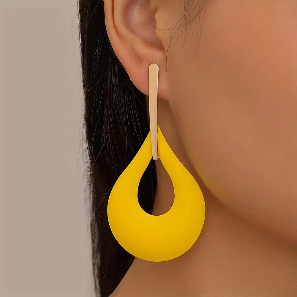 Exaggerated Hollow Teardrop Dangle Earrings Boho Ethnic Style Alloy 18K Gold Plated Jewelry Female Gift