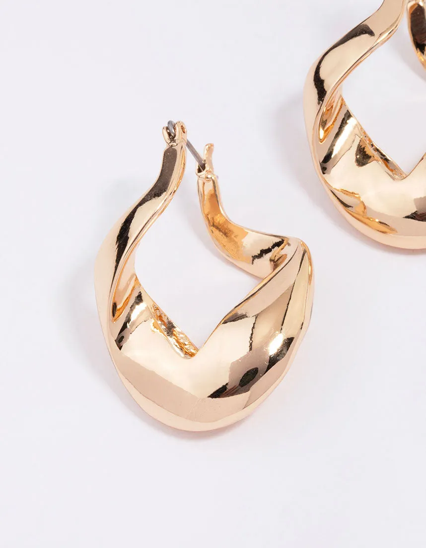 Gold Curb Link Hoop Earrings