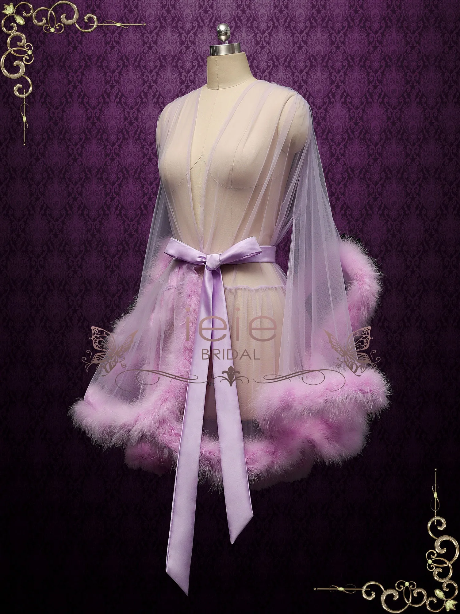 Lilac Purple Honeymoon Wedding Marabou Fur Edge Boudoir Robe CICI