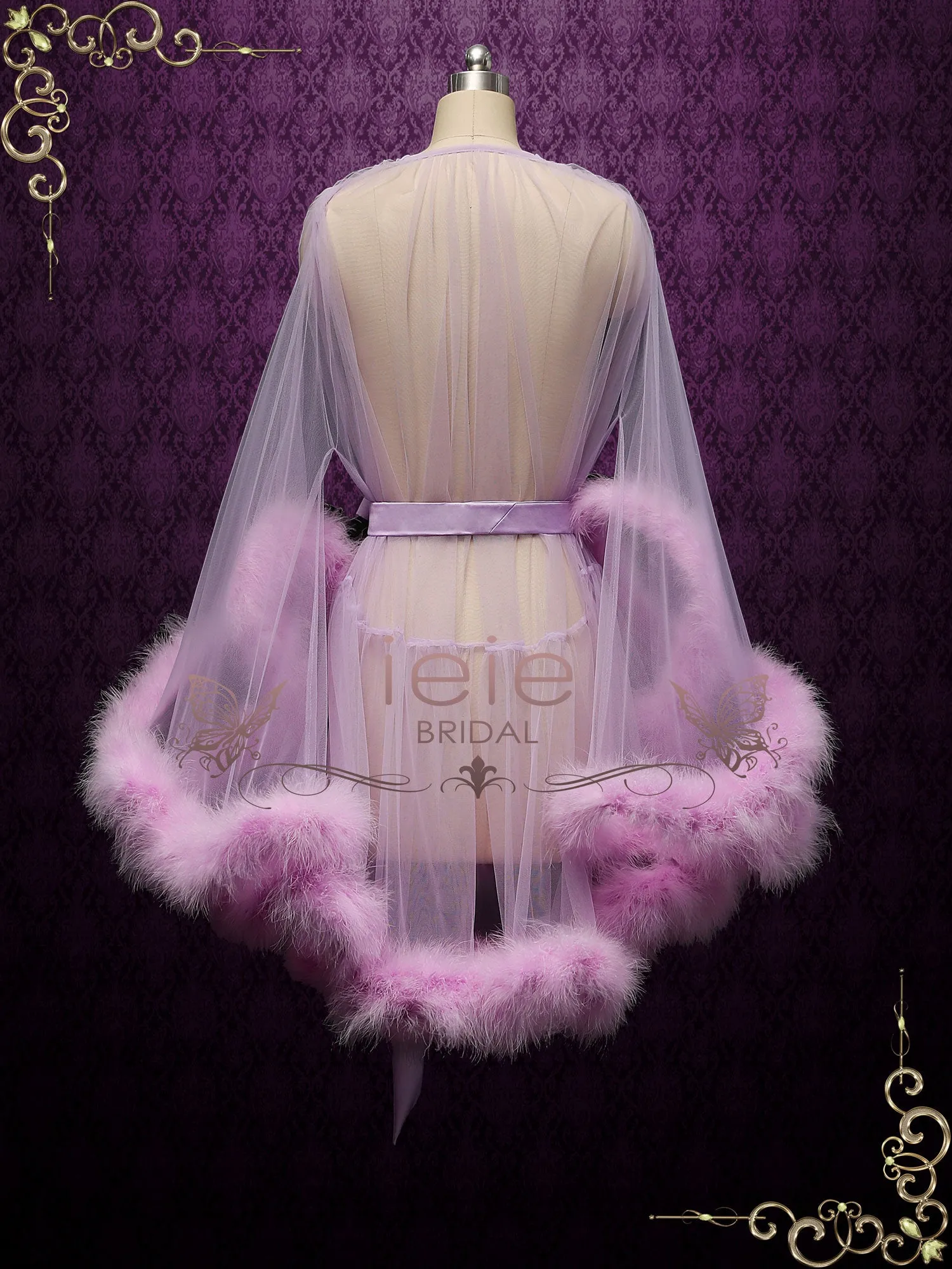 Lilac Purple Honeymoon Wedding Marabou Fur Edge Boudoir Robe CICI