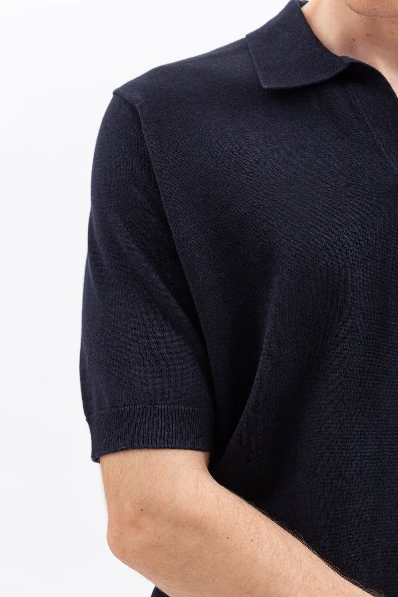 Norse Leif Linen Polo Dark Navy