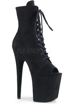 Pleaser USA Flamingo-1021FS Faux Suede 8inch Peep Toe Pleaser Boots - Black