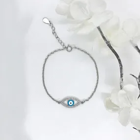 Sterling Silver Evil Eye with CZ Bracelet