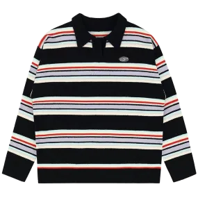 TAKA Original Cosmic Univ. logo-embroidered stripe fleece polo jumper