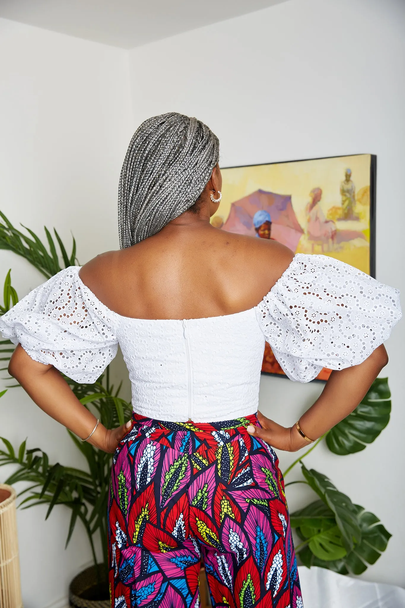 White Cotton Blend Off Shoulder Lace Top - Nene