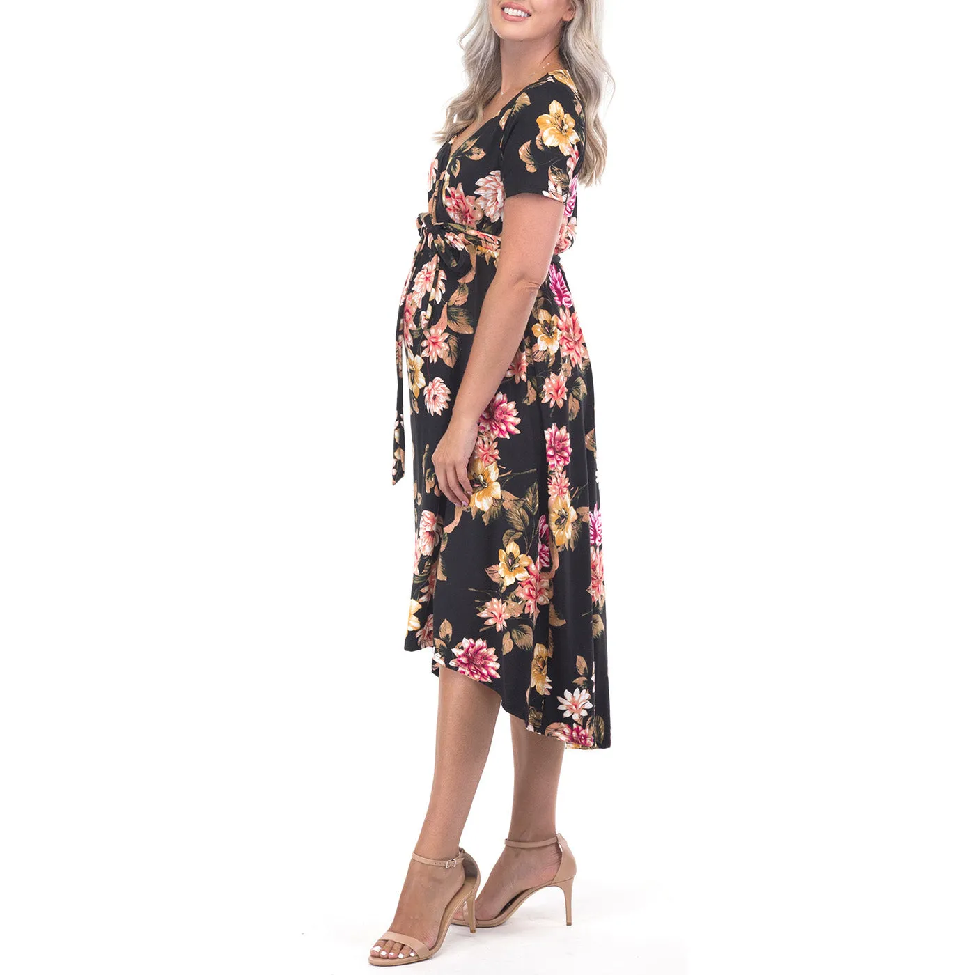 Women's High-Low Maternity Dress with Belt